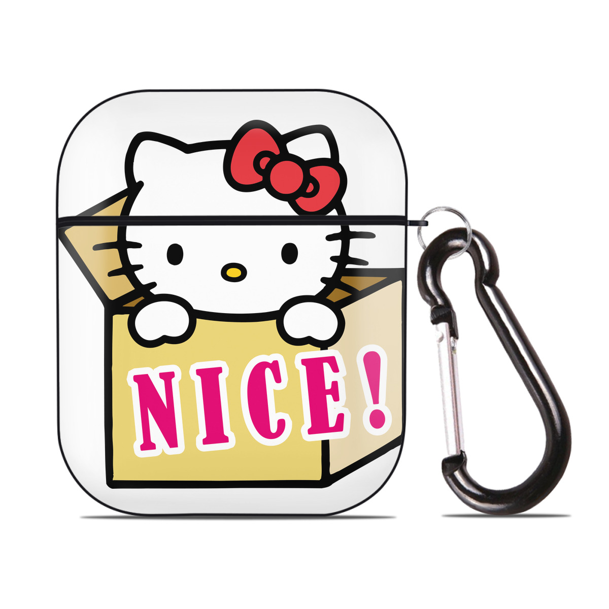 （画像用） Hello Kitty ハローキティ AirPods 第2世代保護ケース ハードシェル ブラック 耐衝撃・防指紋・カラビナ付き