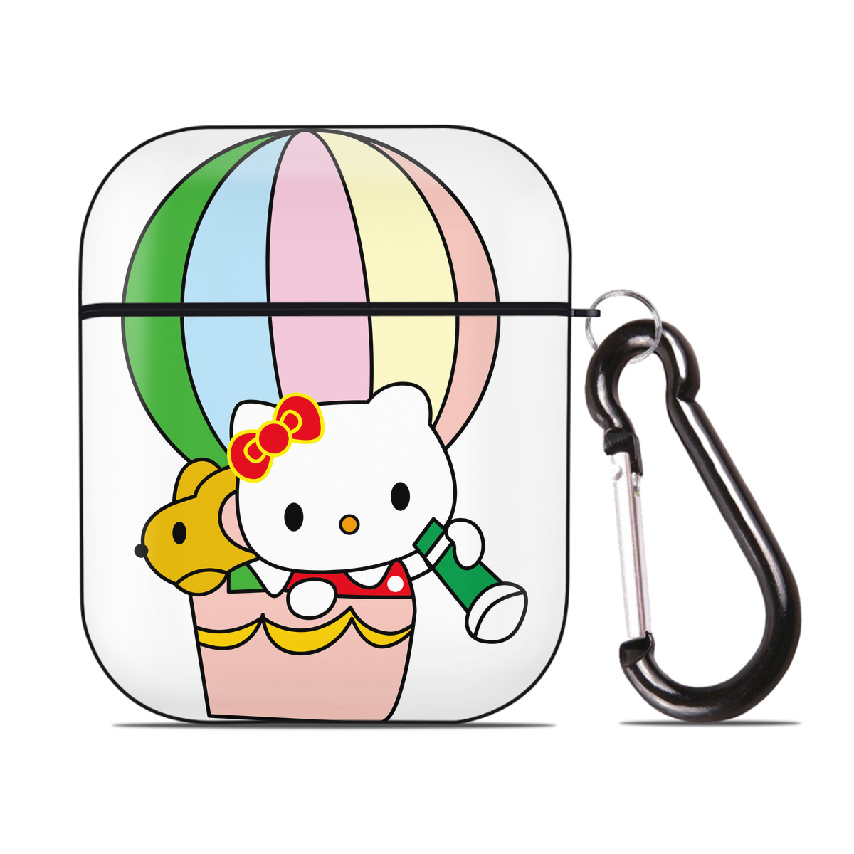 （画像用） Hello Kitty ハローキティ AirPods 第2世代保護ケース ハードシェル ブラック 耐衝撃・防指紋・カラビナ付き