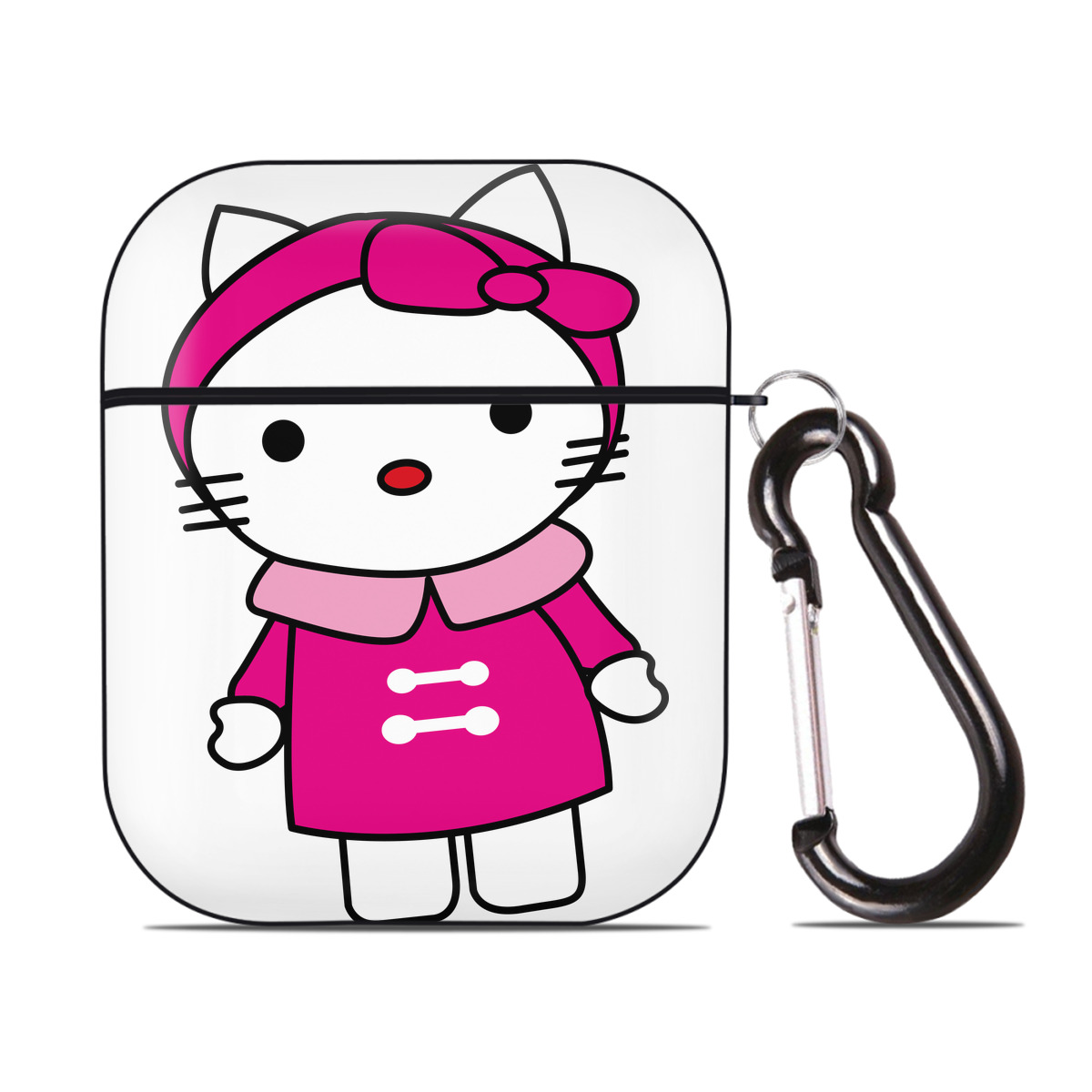 （画像用） Hello Kitty ハローキティ AirPods 第2世代保護ケース ハードシェル ブラック 耐衝撃・防指紋・カラビナ付き
