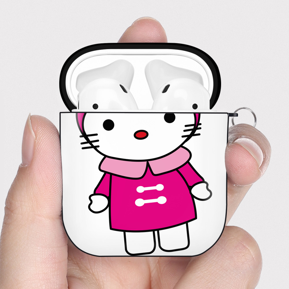 （画像用） Hello Kitty ハローキティ AirPods 第2世代保護ケース ハードシェル ブラック 耐衝撃・防指紋・カラビナ付き