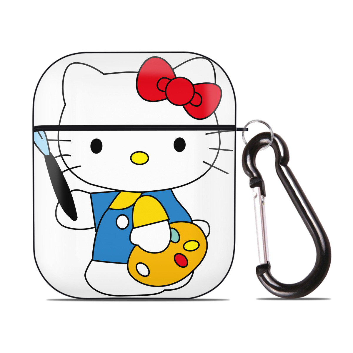（画像用） Hello Kitty ハローキティ AirPods 第2世代保護ケース ハードシェル ブラック 耐衝撃・防指紋・カラビナ付き