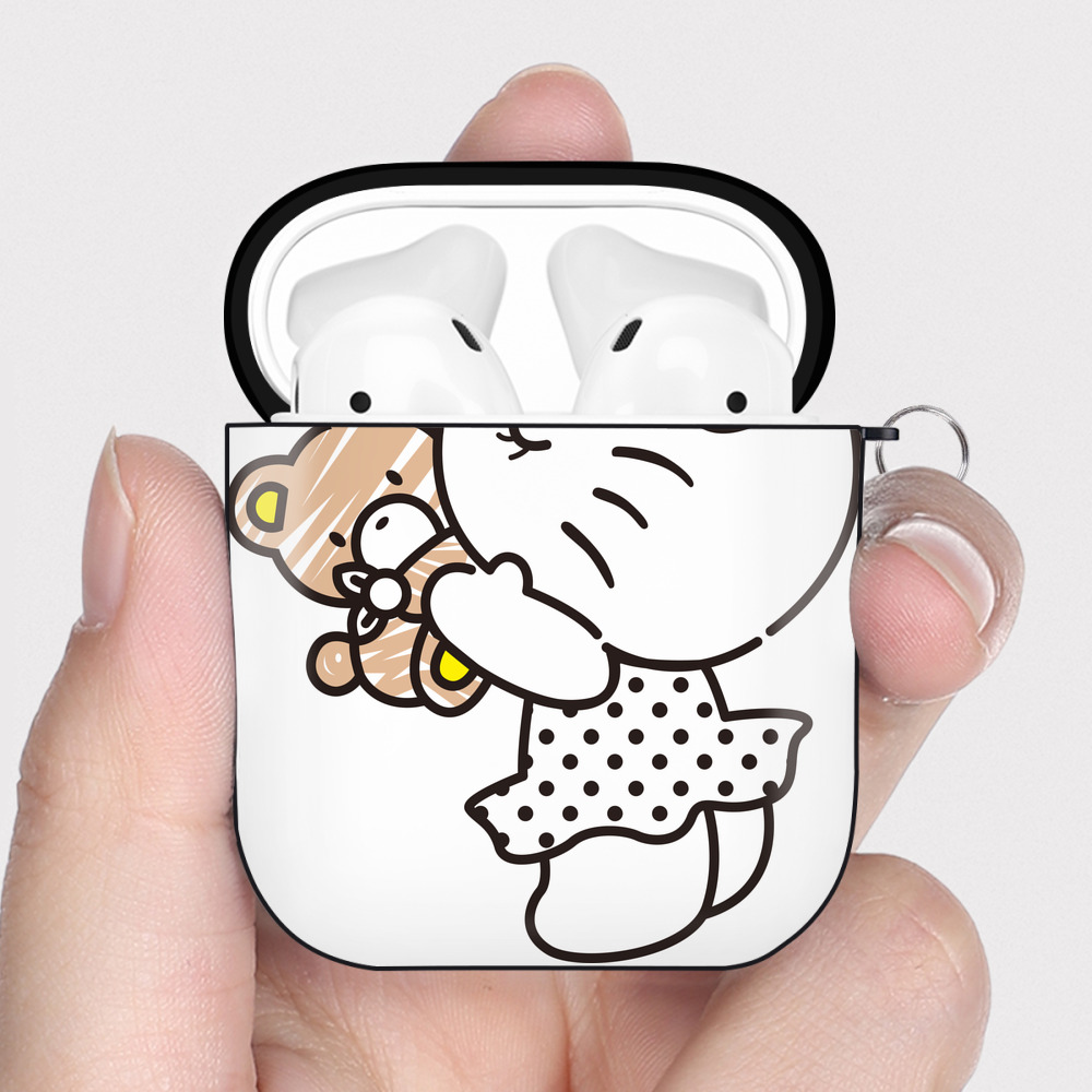 （画像用） Hello Kitty ハローキティ AirPods 第2世代保護ケース ハードシェル ブラック 耐衝撃・防指紋・カラビナ付き