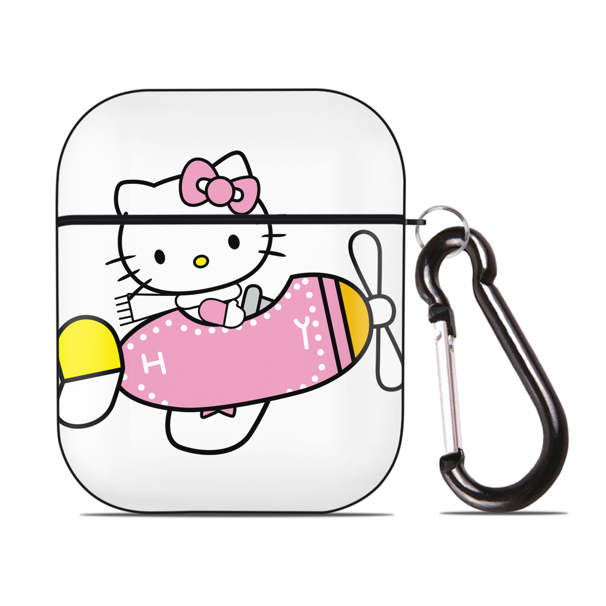 （画像用） Hello Kitty ハローキティ AirPods 第2世代保護ケース ハードシェル ブラック 耐衝撃・防指紋・カラビナ付き