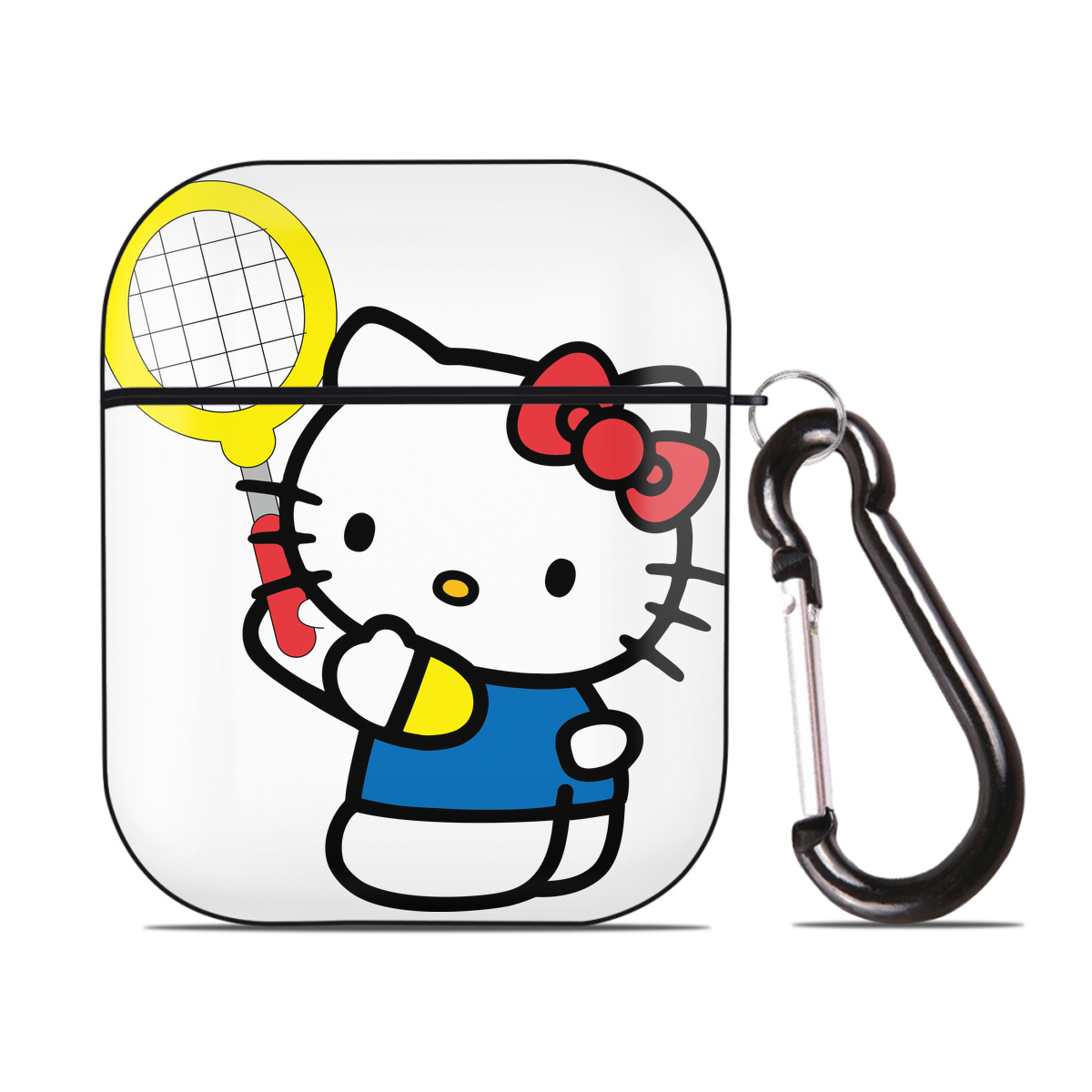 （画像用） Hello Kitty ハローキティ AirPods 第2世代保護ケース ハードシェル ブラック 耐衝撃・防指紋・カラビナ付き