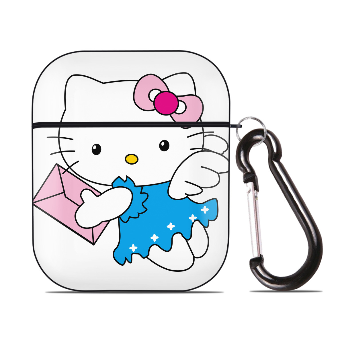 （画像用） Hello Kitty ハローキティ AirPods 第2世代保護ケース ハードシェル ブラック 耐衝撃・防指紋・カラビナ付き