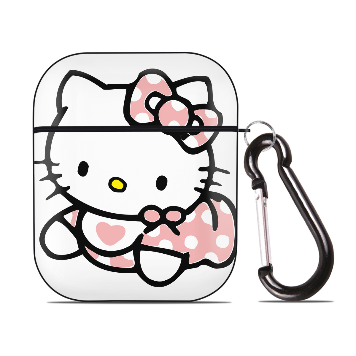 （画像用） Hello Kitty ハローキティ AirPods 第2世代保護ケース ハードシェル ブラック 耐衝撃・防指紋・カラビナ付き