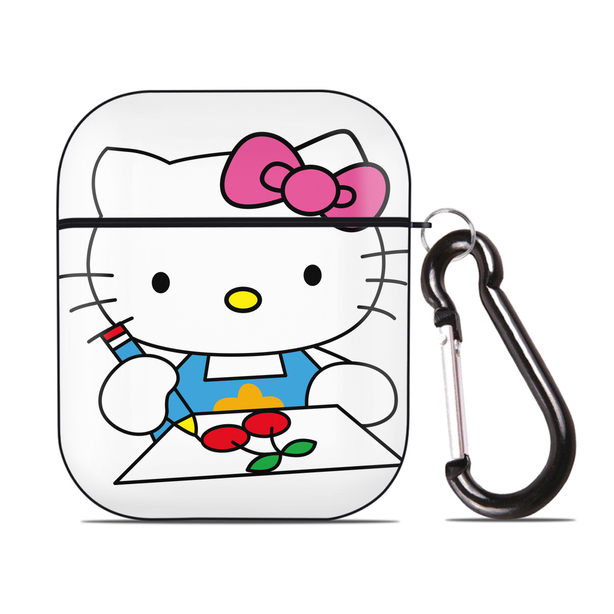 （画像用） Hello Kitty ハローキティ AirPods 第2世代保護ケース ハードシェル ブラック 耐衝撃・防指紋・カラビナ付き