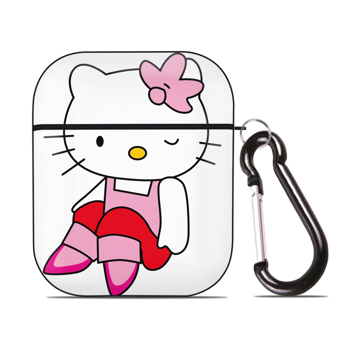 （画像用） Hello Kitty ハローキティ AirPods 第2世代保護ケース ハードシェル ブラック 耐衝撃・防指紋・カラビナ付き