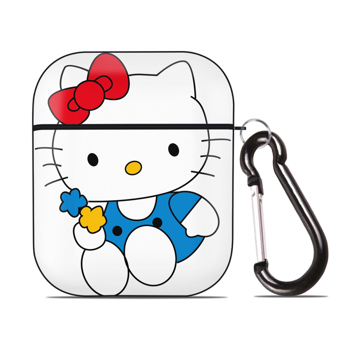 （画像用） Hello Kitty ハローキティ AirPods 第2世代保護ケース ハードシェル ブラック 耐衝撃・防指紋・カラビナ付き