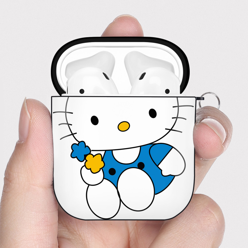 （画像用） Hello Kitty ハローキティ AirPods 第2世代保護ケース ハードシェル ブラック 耐衝撃・防指紋・カラビナ付き