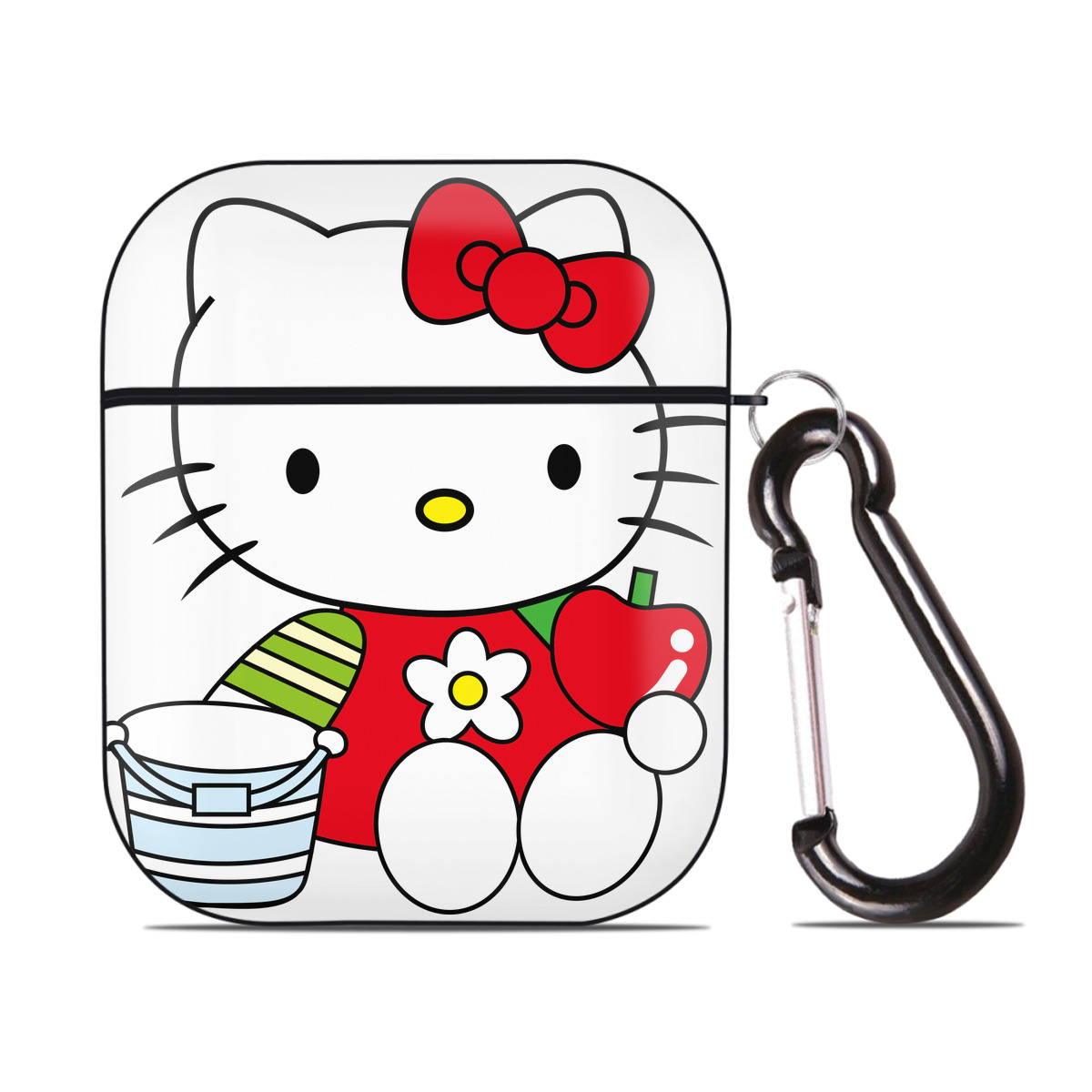 （画像用） Hello Kitty ハローキティ AirPods 第2世代保護ケース ハードシェル ブラック 耐衝撃・防指紋・カラビナ付き