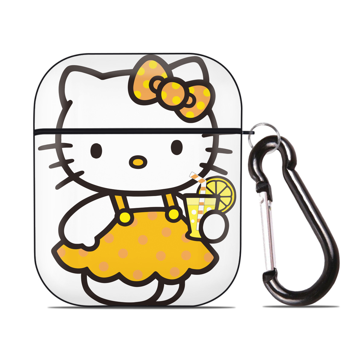 （画像用） Hello Kitty ハローキティ AirPods 第2世代保護ケース ハードシェル ブラック 耐衝撃・防指紋・カラビナ付き