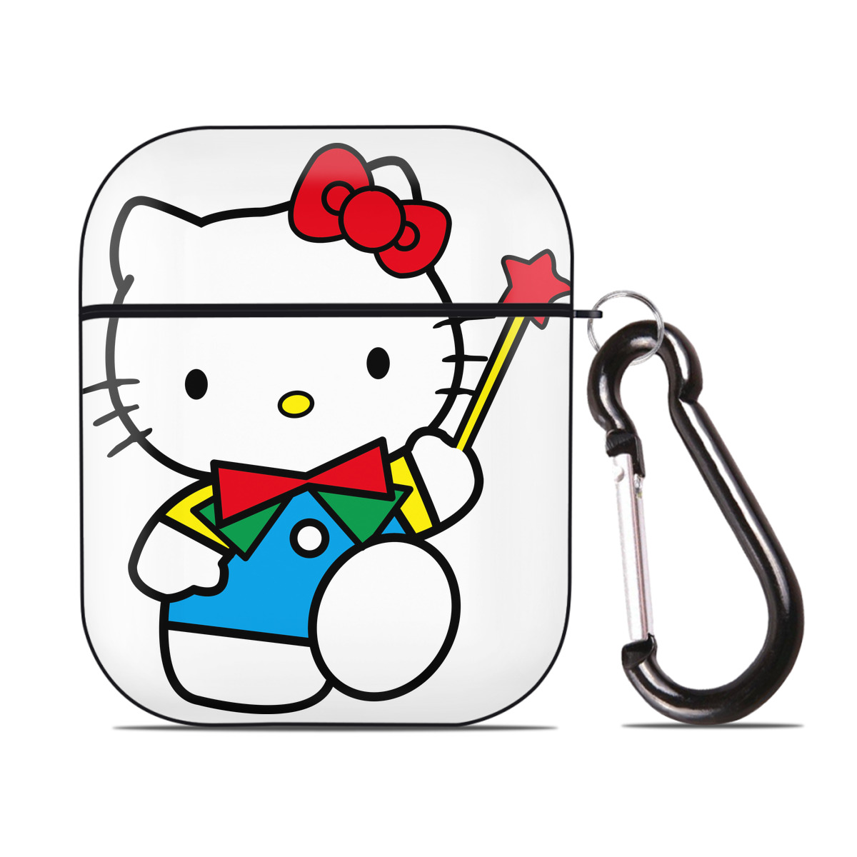 （画像用） Hello Kitty ハローキティ AirPods 第2世代保護ケース ハードシェル ブラック 耐衝撃・防指紋・カラビナ付き