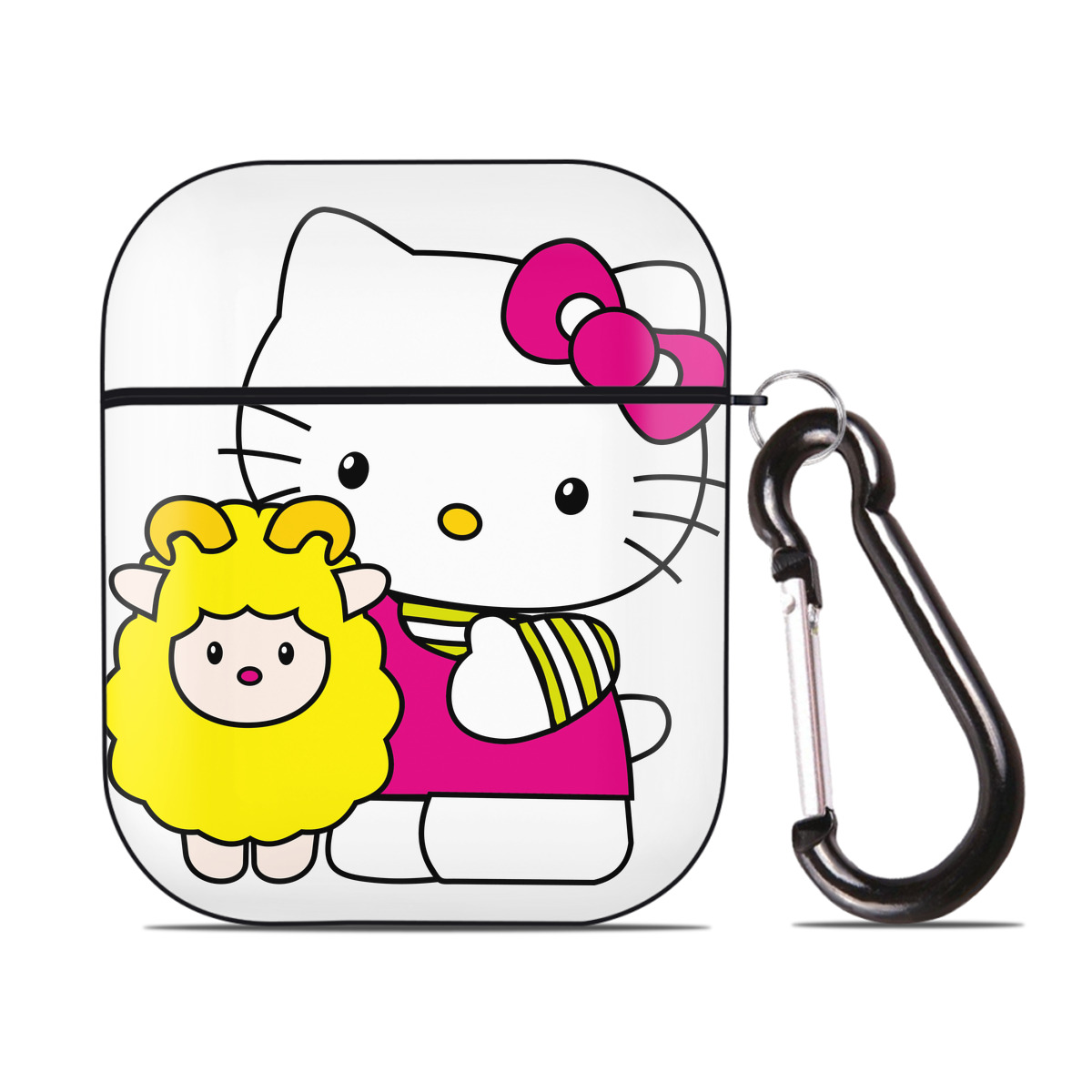 （画像用） Hello Kitty ハローキティ AirPods 第2世代保護ケース ハードシェル ブラック 耐衝撃・防指紋・カラビナ付き