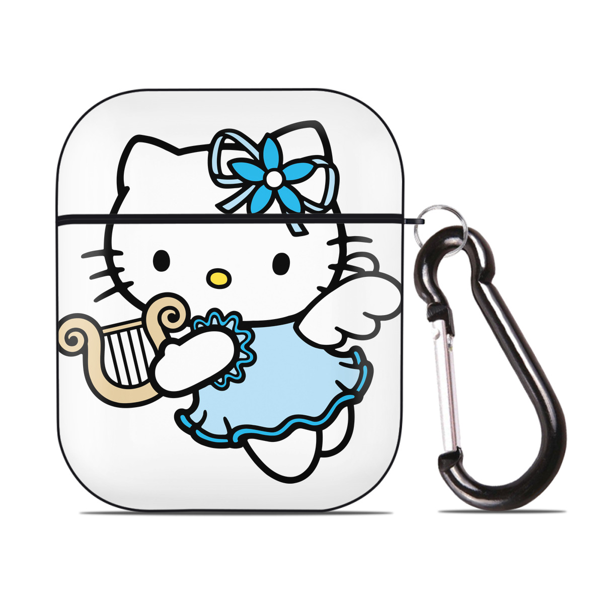 （画像用） Hello Kitty ハローキティ AirPods 第2世代保護ケース ハードシェル ブラック 耐衝撃・防指紋・カラビナ付き
