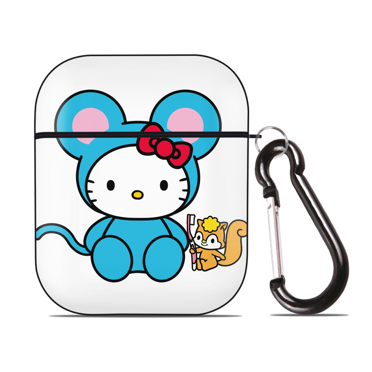 （画像用） Hello Kitty ハローキティ AirPods 第2世代保護ケース ハードシェル ブラック 耐衝撃・防指紋・カラビナ付き