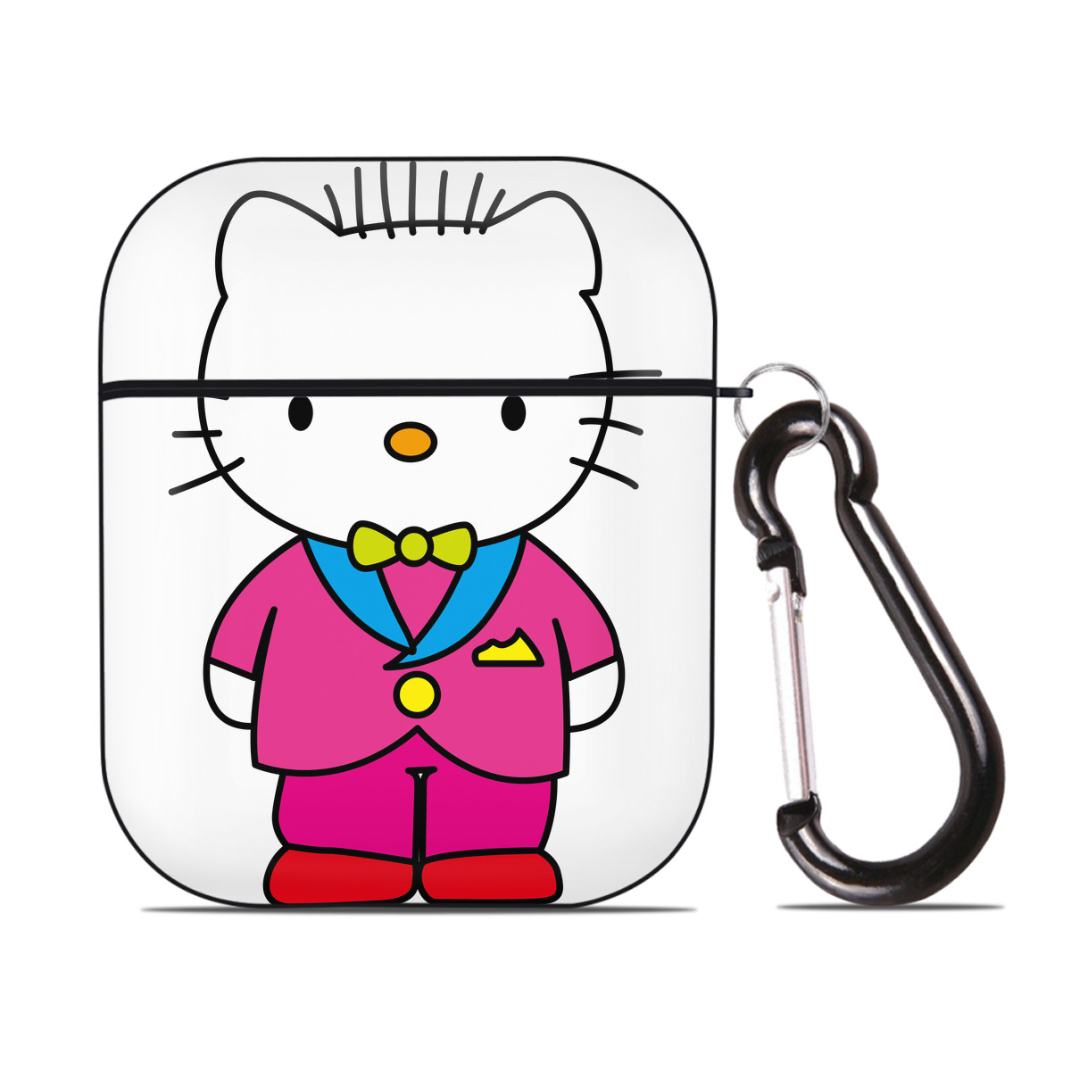 （画像用） Hello Kitty ハローキティ AirPods 第2世代保護ケース ハードシェル ブラック 耐衝撃・防指紋・カラビナ付き