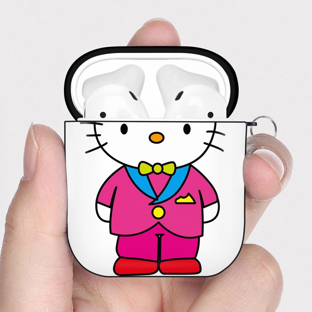 （画像用） Hello Kitty ハローキティ AirPods 第2世代保護ケース ハードシェル ブラック 耐衝撃・防指紋・カラビナ付き