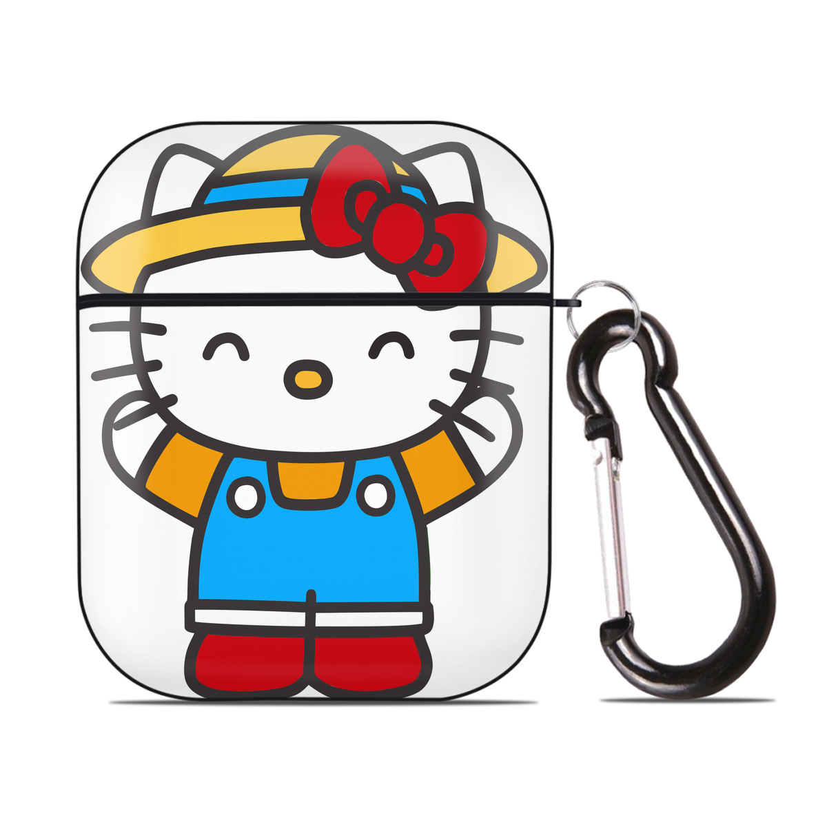 （画像用） Hello Kitty ハローキティ AirPods 第2世代保護ケース ハードシェル ブラック 耐衝撃・防指紋・カラビナ付き