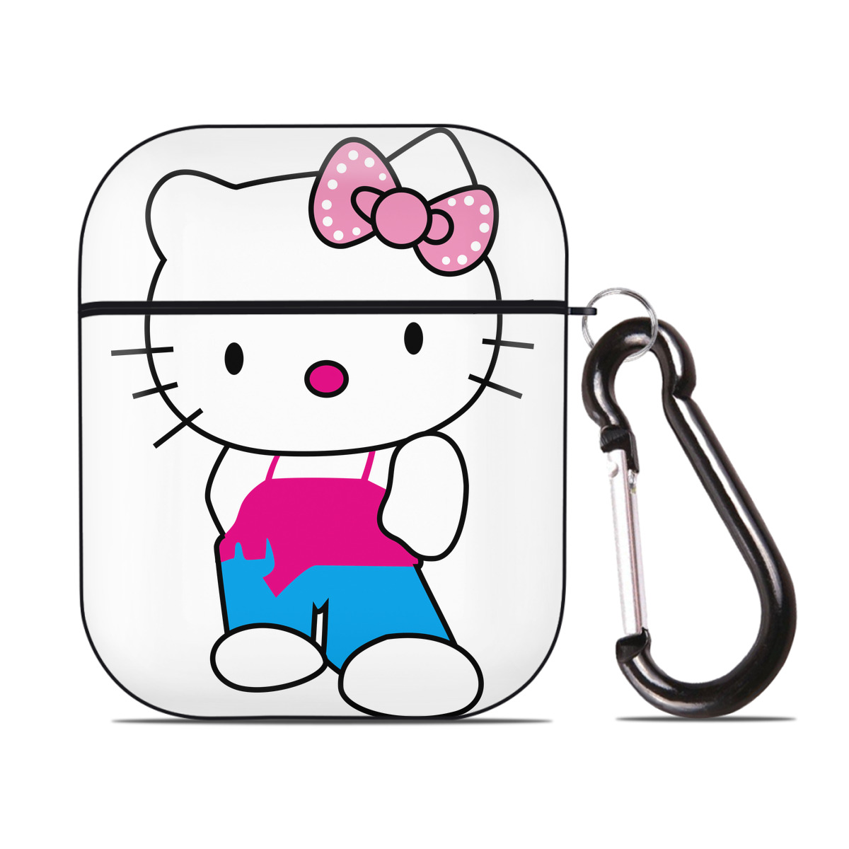 （画像用） Hello Kitty ハローキティ AirPods 第2世代保護ケース ハードシェル ブラック 耐衝撃・防指紋・カラビナ付き
