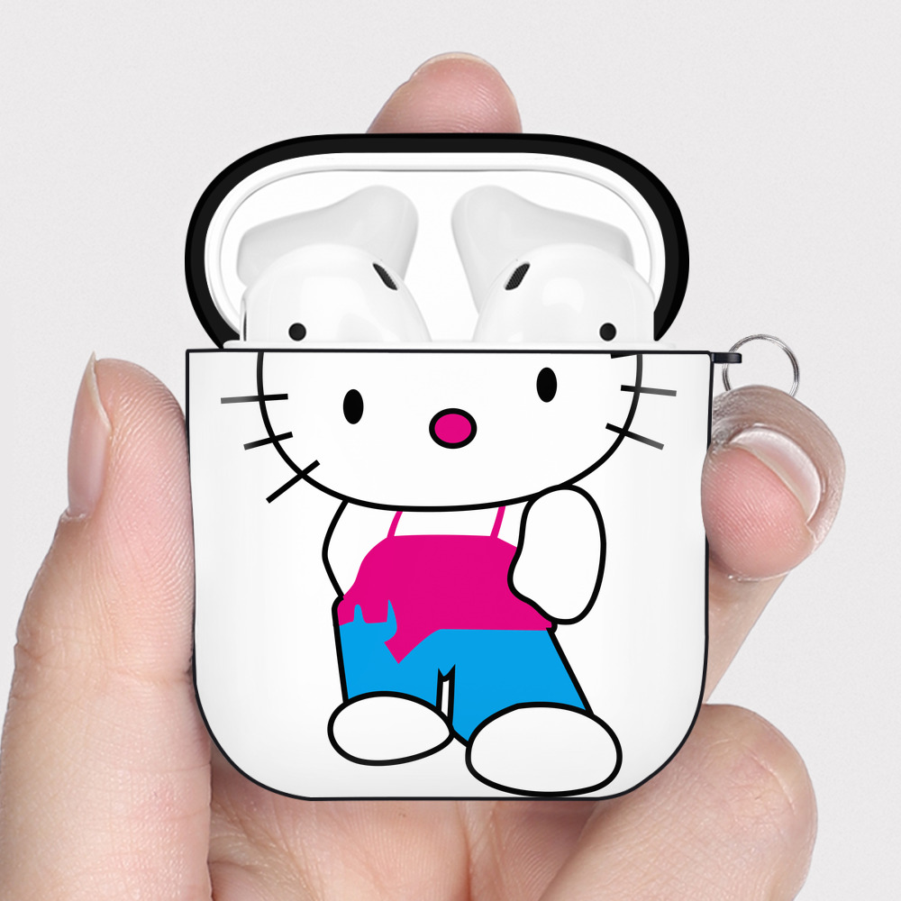 （画像用） Hello Kitty ハローキティ AirPods 第2世代保護ケース ハードシェル ブラック 耐衝撃・防指紋・カラビナ付き