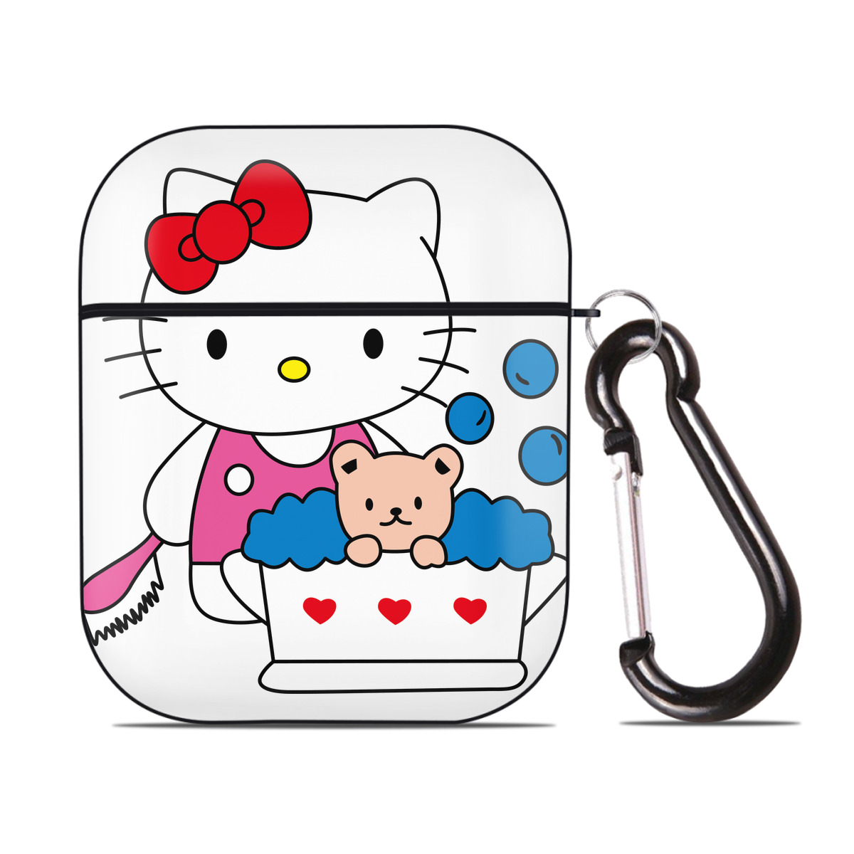 （画像用） Hello Kitty ハローキティ AirPods 第2世代保護ケース ハードシェル ブラック 耐衝撃・防指紋・カラビナ付き