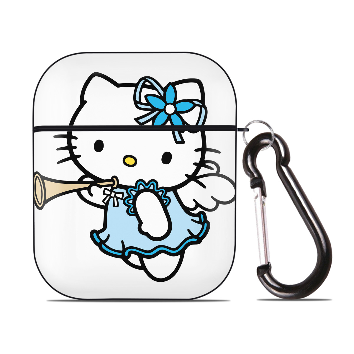 （画像用） Hello Kitty ハローキティ AirPods 第2世代保護ケース ハードシェル ブラック 耐衝撃・防指紋・カラビナ付き