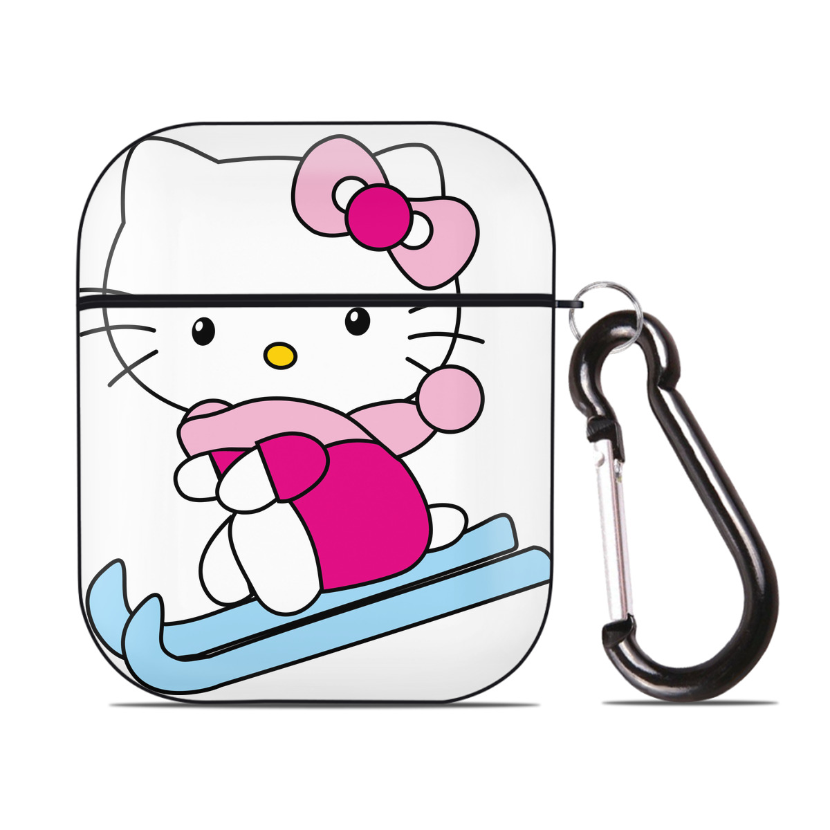 （画像用） Hello Kitty ハローキティ AirPods 第2世代保護ケース ハードシェル ブラック 耐衝撃・防指紋・カラビナ付き