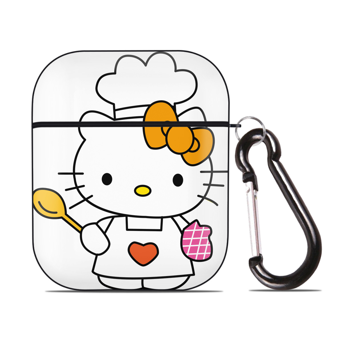 （画像用） Hello Kitty ハローキティ AirPods 第2世代保護ケース ハードシェル ブラック 耐衝撃・防指紋・カラビナ付き