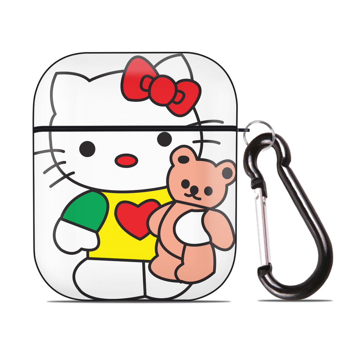 （画像用） Hello Kitty ハローキティ AirPods 第2世代保護ケース ハードシェル ブラック 耐衝撃・防指紋・カラビナ付き
