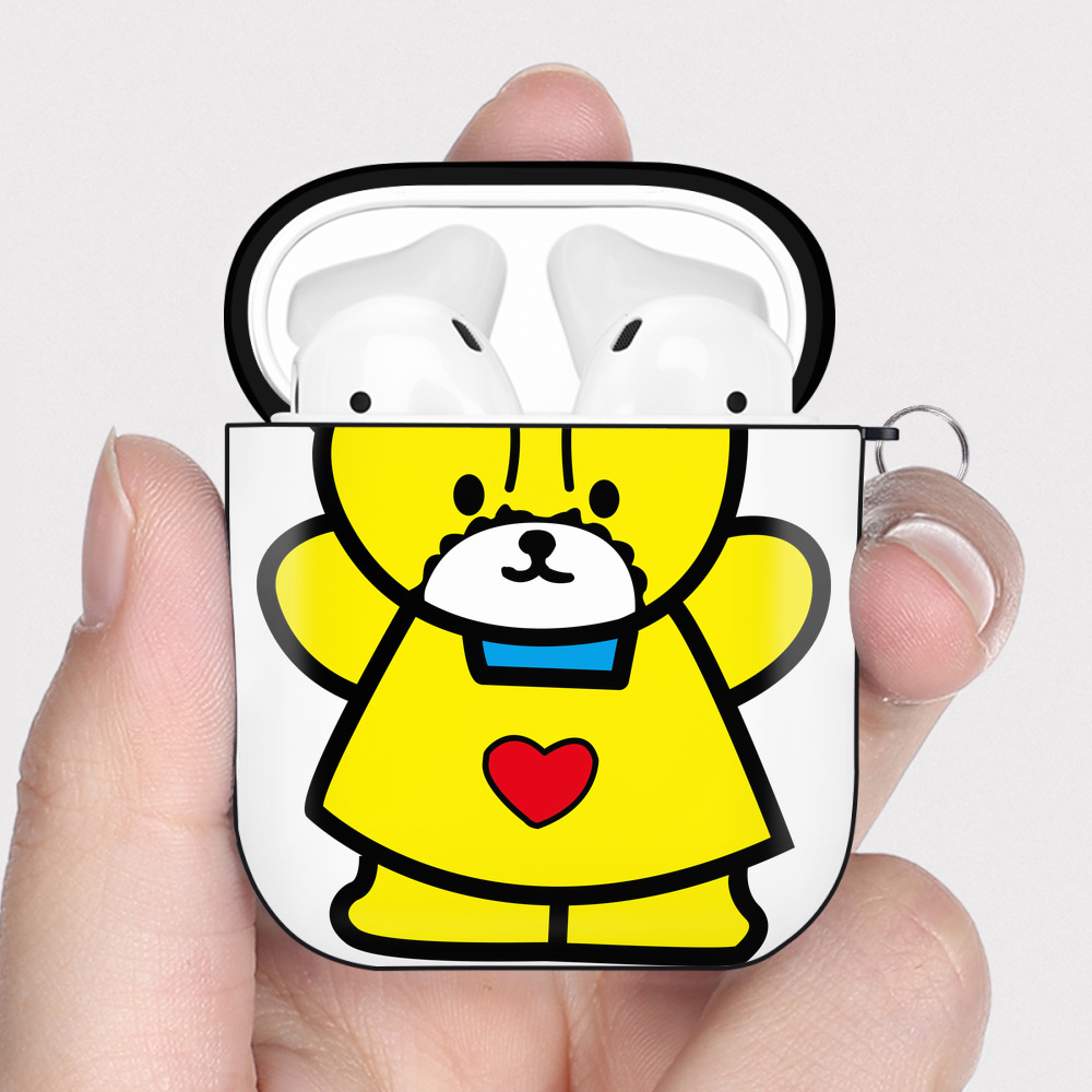 （画像用） Hello Kitty ハローキティ AirPods 第2世代保護ケース ハードシェル ブラック 耐衝撃・防指紋・カラビナ付き
