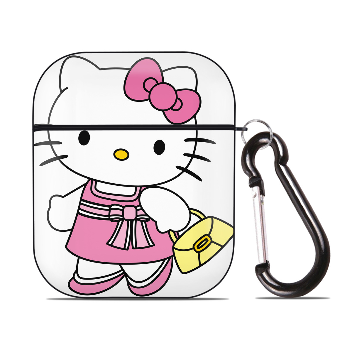 （画像用） Hello Kitty ハローキティ AirPods 第2世代保護ケース ハードシェル ブラック 耐衝撃・防指紋・カラビナ付き