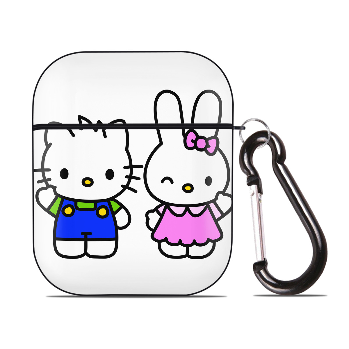 （画像用） Hello Kitty ハローキティ AirPods 第2世代保護ケース ハードシェル ブラック 耐衝撃・防指紋・カラビナ付き