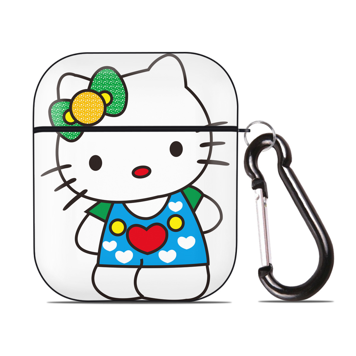 （画像用） Hello Kitty ハローキティ AirPods 第2世代保護ケース ハードシェル ブラック 耐衝撃・防指紋・カラビナ付き
