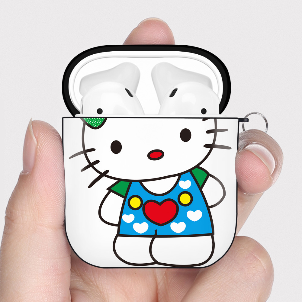 （画像用） Hello Kitty ハローキティ AirPods 第2世代保護ケース ハードシェル ブラック 耐衝撃・防指紋・カラビナ付き