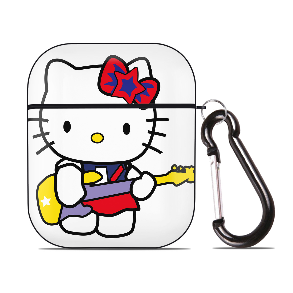 （画像用） Hello Kitty ハローキティ AirPods 第2世代保護ケース ハードシェル ブラック 耐衝撃・防指紋・カラビナ付き