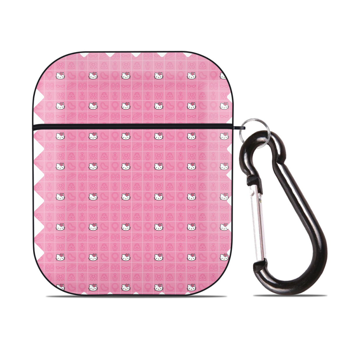（画像用） Hello Kitty ハローキティ AirPods 第2世代保護ケース ハードシェル ブラック 耐衝撃・防指紋・カラビナ付き