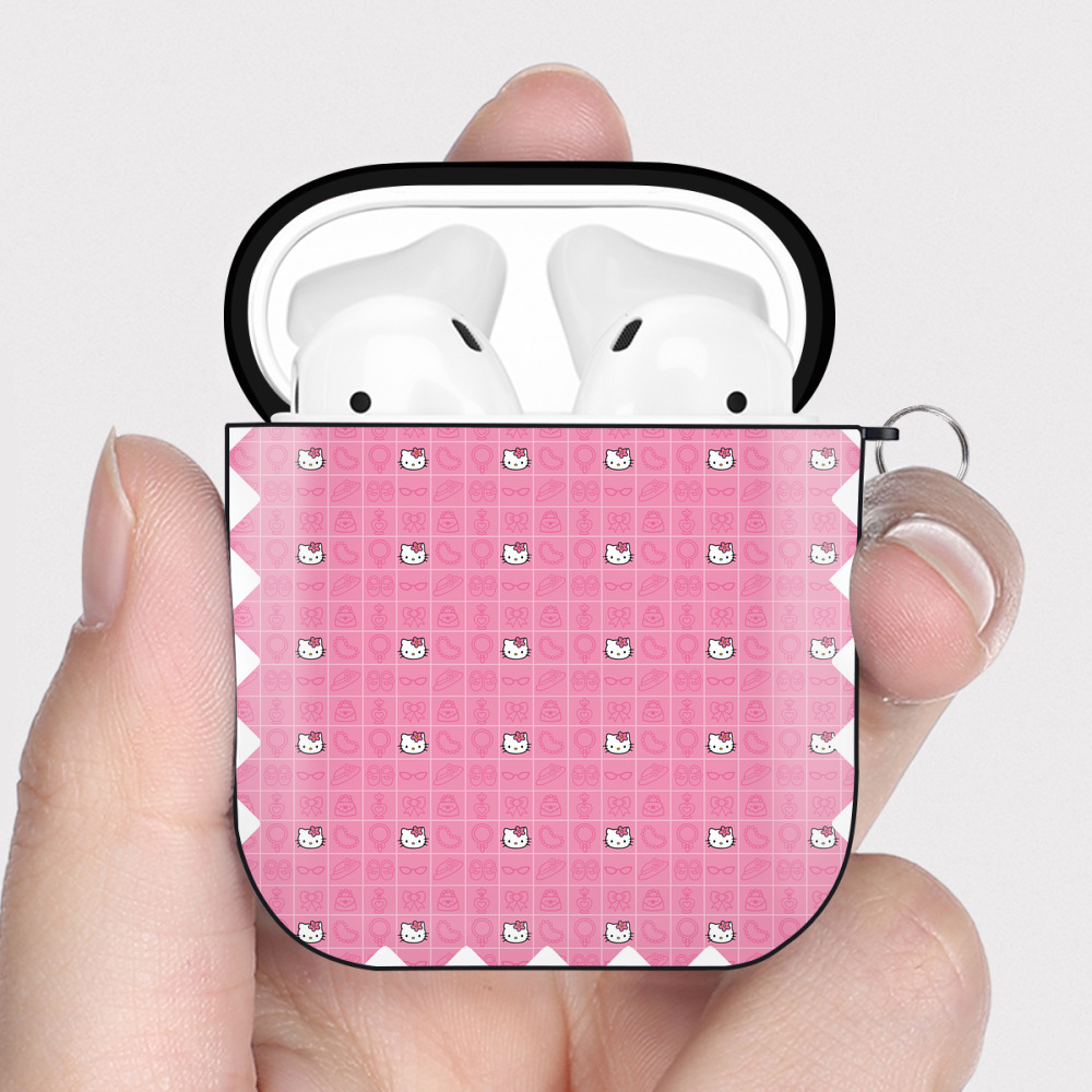（画像用） Hello Kitty ハローキティ AirPods 第2世代保護ケース ハードシェル ブラック 耐衝撃・防指紋・カラビナ付き