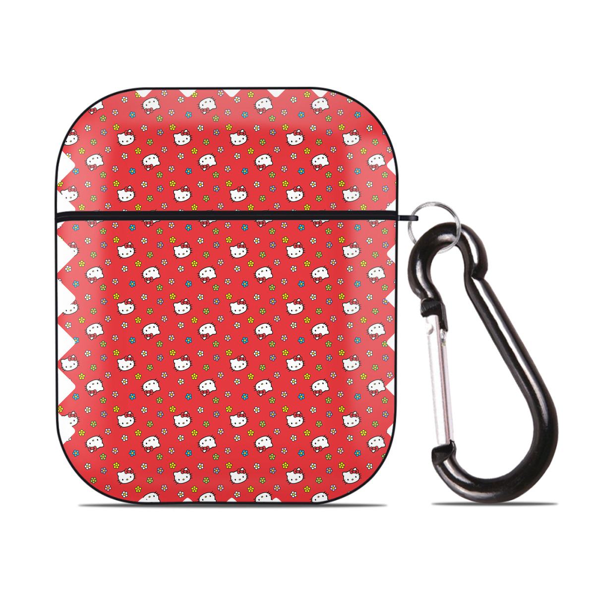 （画像用） Hello Kitty ハローキティ AirPods 第2世代保護ケース ハードシェル ブラック 耐衝撃・防指紋・カラビナ付き