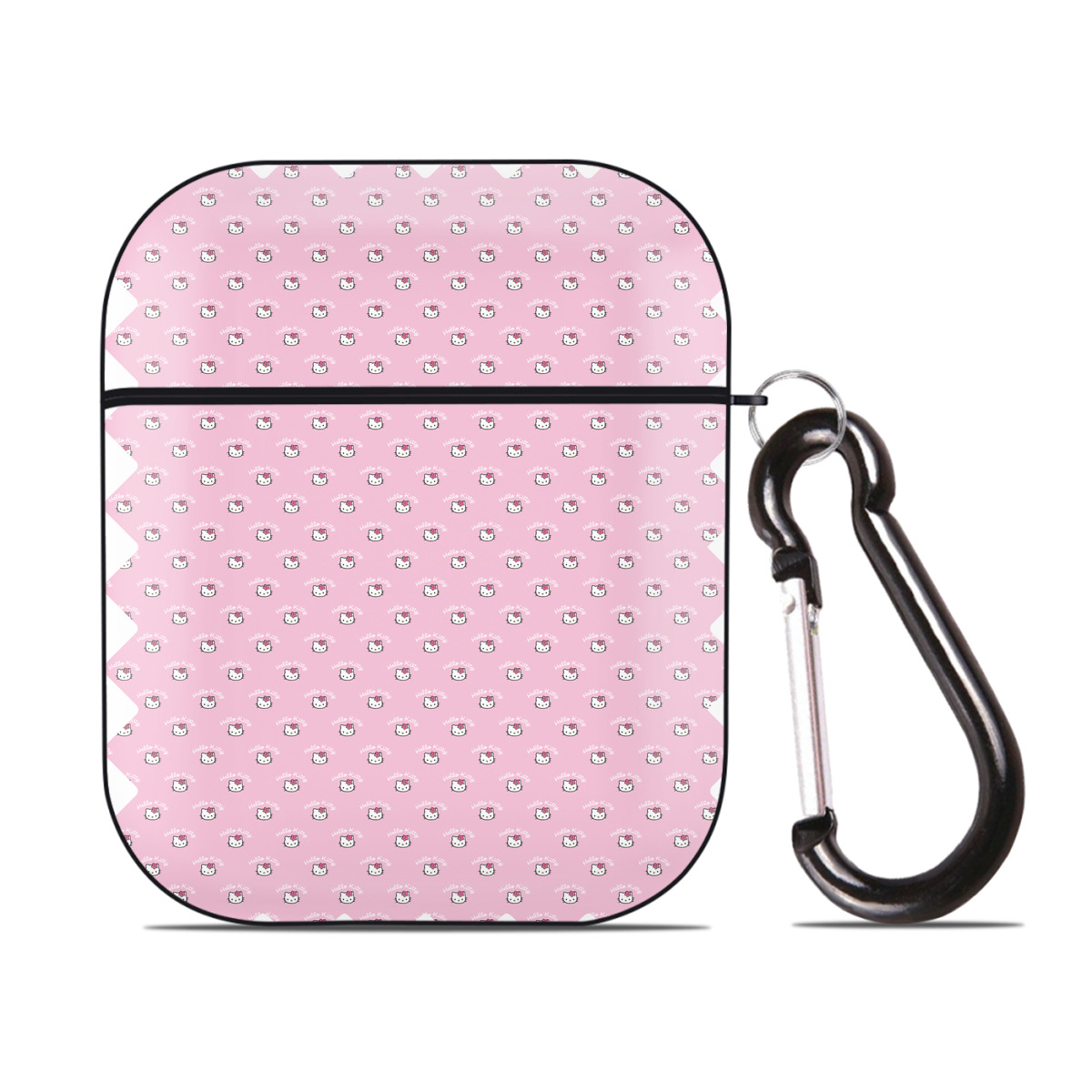（画像用） Hello Kitty ハローキティ AirPods 第2世代保護ケース ハードシェル ブラック 耐衝撃・防指紋・カラビナ付き