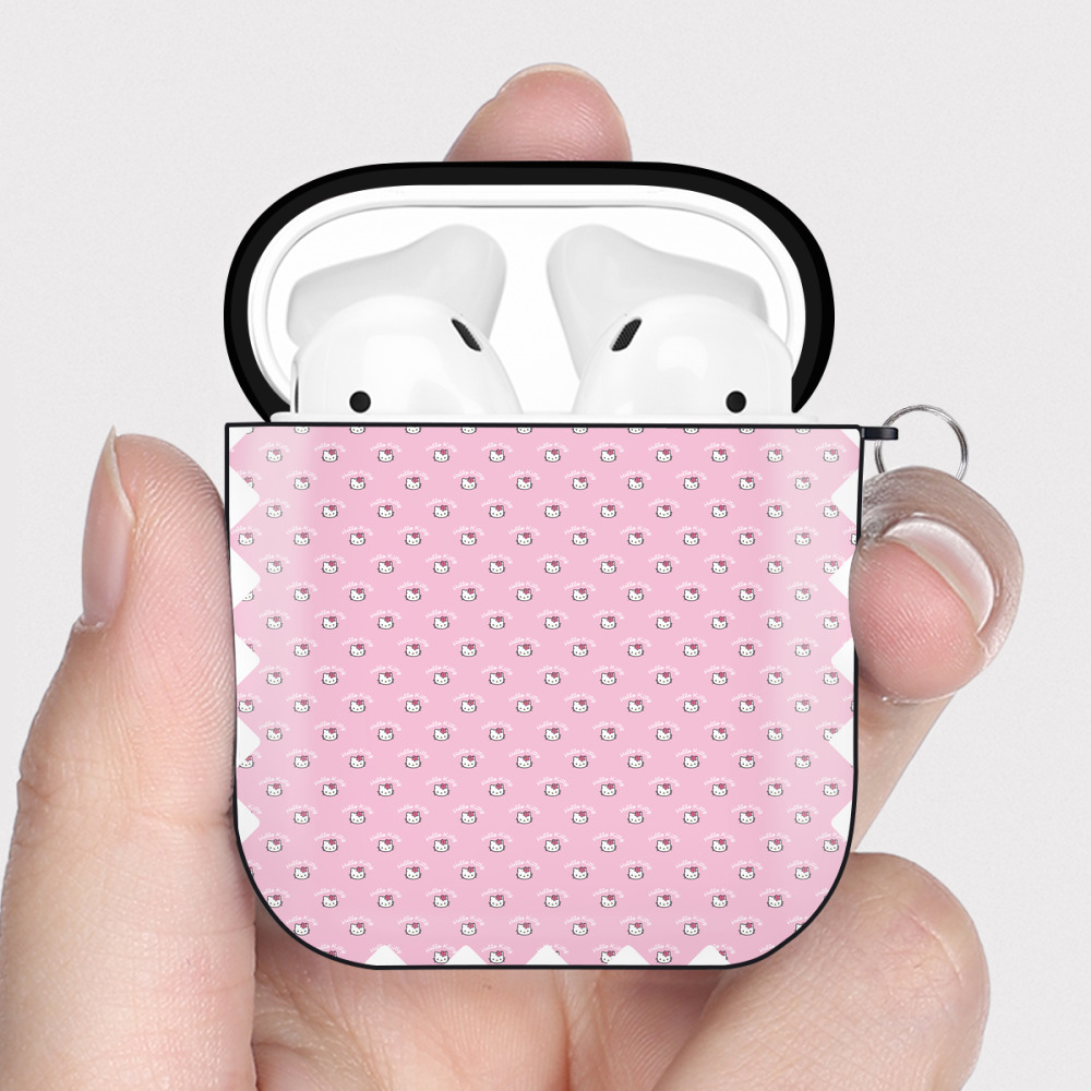 （画像用） Hello Kitty ハローキティ AirPods 第2世代保護ケース ハードシェル ブラック 耐衝撃・防指紋・カラビナ付き