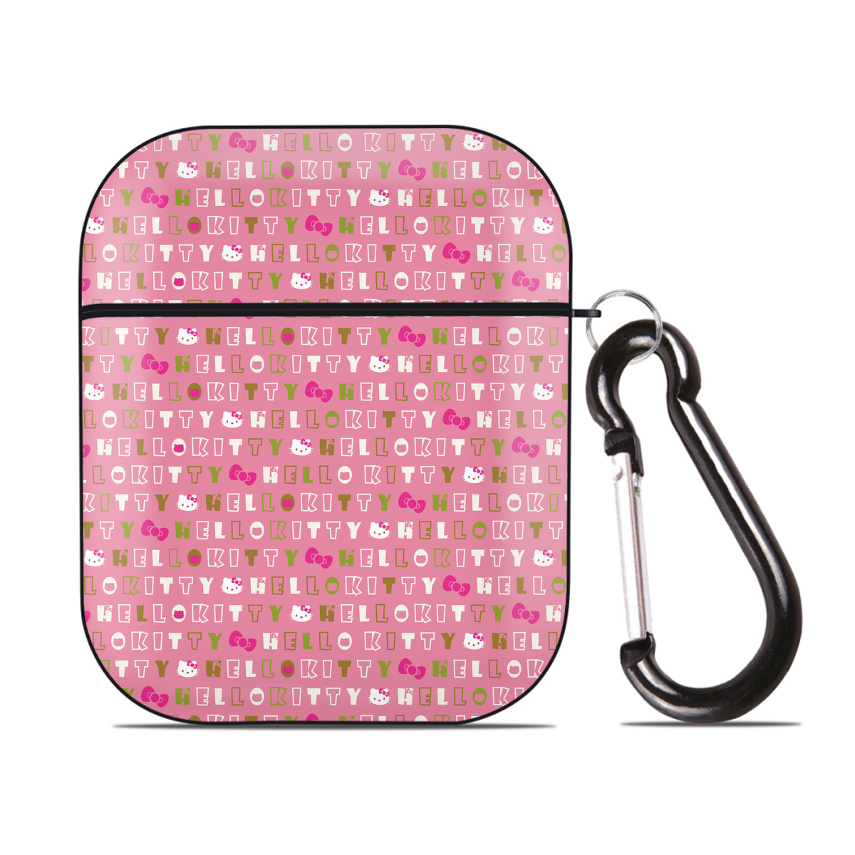 （画像用） Hello Kitty ハローキティ AirPods 第2世代保護ケース ハードシェル ブラック 耐衝撃・防指紋・カラビナ付き