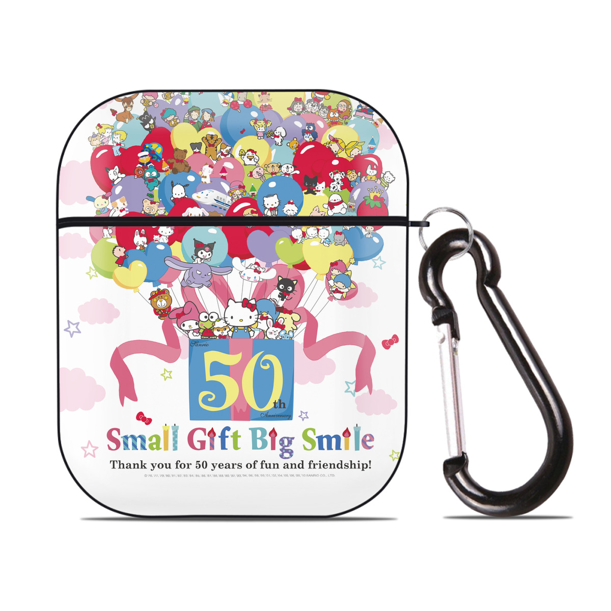 （画像用） Hello Kitty ハローキティ AirPods 第2世代保護ケース ハードシェル ブラック 耐衝撃・防指紋・カラビナ付き