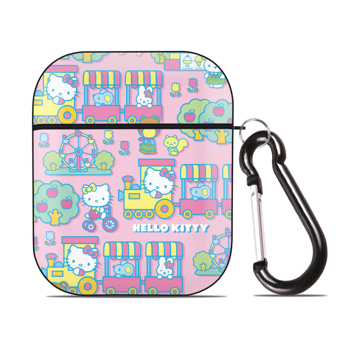 （画像用） Hello Kitty ハローキティ AirPods 第2世代保護ケース ハードシェル ブラック 耐衝撃・防指紋・カラビナ付き