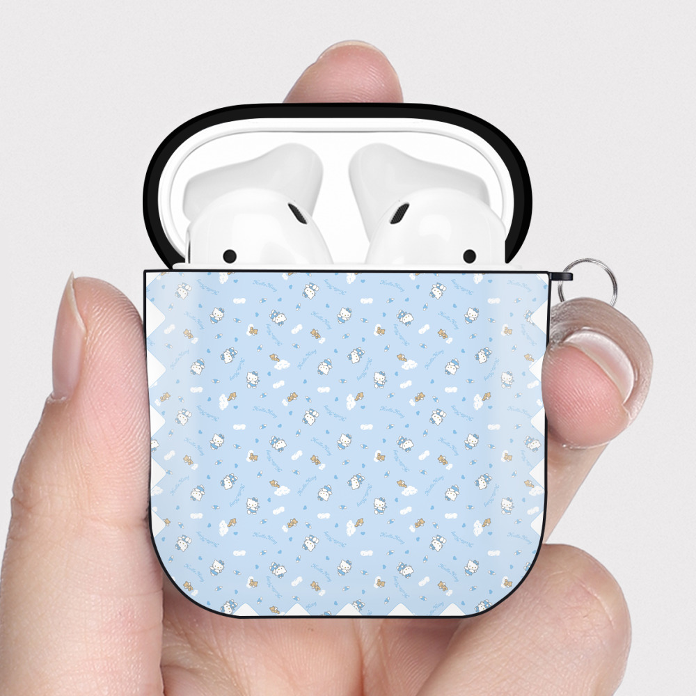 （画像用） Hello Kitty ハローキティ AirPods 第2世代保護ケース ハードシェル ブラック 耐衝撃・防指紋・カラビナ付き