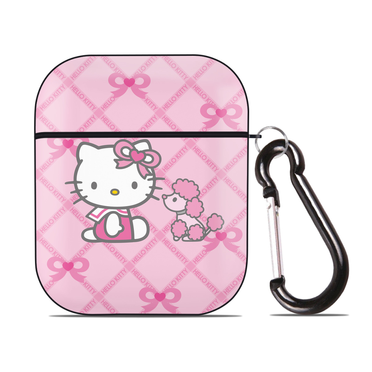 （画像用） Hello Kitty ハローキティ AirPods 第2世代保護ケース ハードシェル ブラック 耐衝撃・防指紋・カラビナ付き