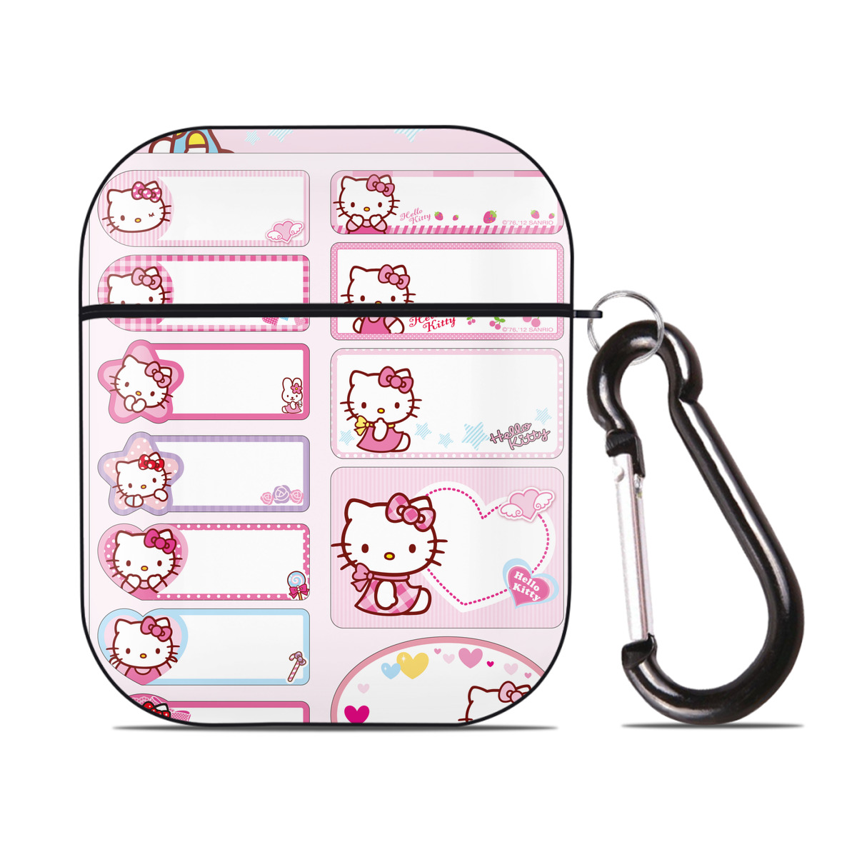 （画像用） Hello Kitty ハローキティ AirPods 第2世代保護ケース ハードシェル ブラック 耐衝撃・防指紋・カラビナ付き