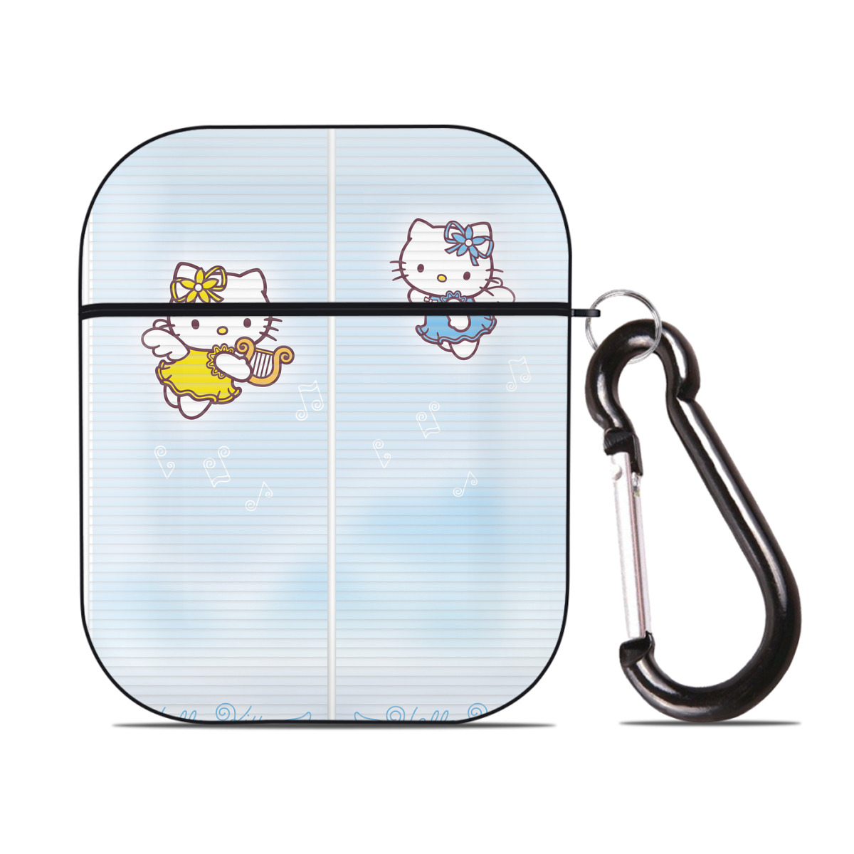 （画像用） Hello Kitty ハローキティ AirPods 第2世代保護ケース ハードシェル ブラック 耐衝撃・防指紋・カラビナ付き
