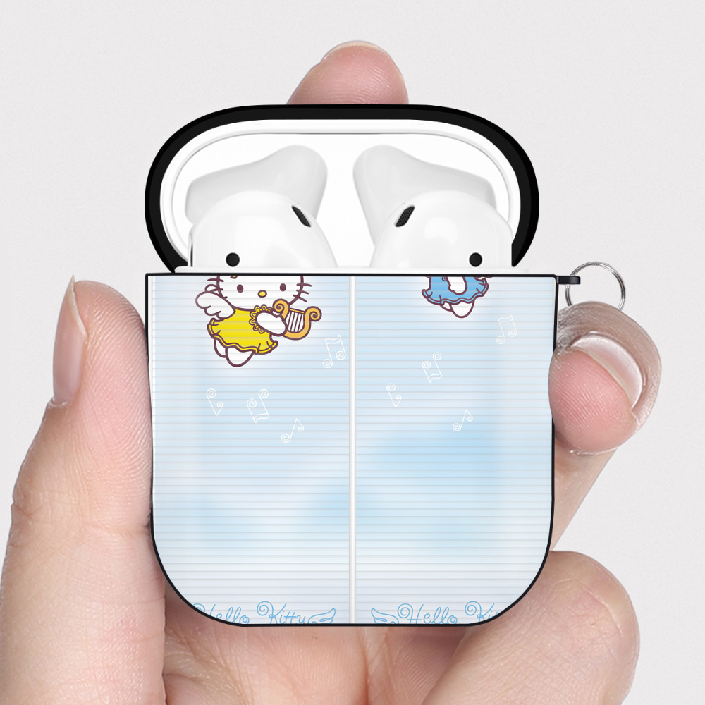 （画像用） Hello Kitty ハローキティ AirPods 第2世代保護ケース ハードシェル ブラック 耐衝撃・防指紋・カラビナ付き