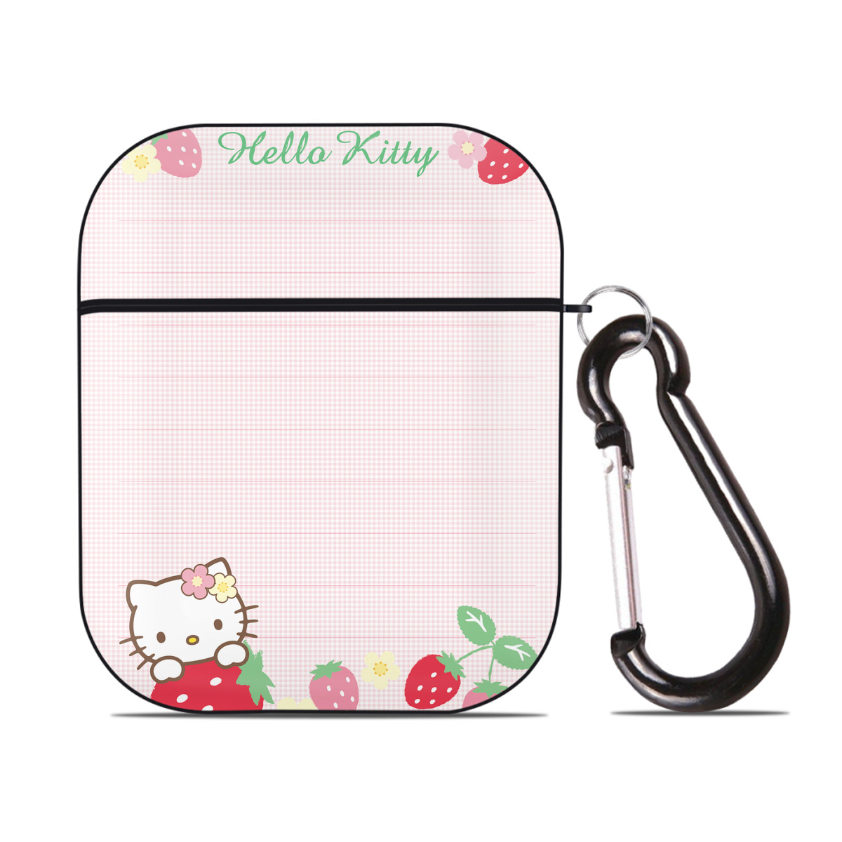 （画像用） Hello Kitty ハローキティ AirPods 第2世代保護ケース ハードシェル ブラック 耐衝撃・防指紋・カラビナ付き